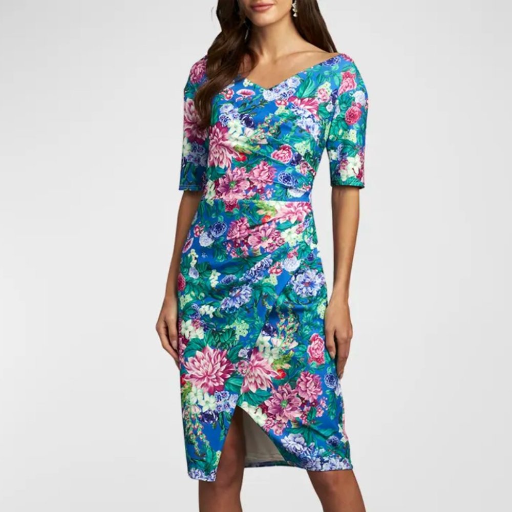 Tadashi Shoji Adi Floral-Print Cocktail Midi Dress, L (10-12)